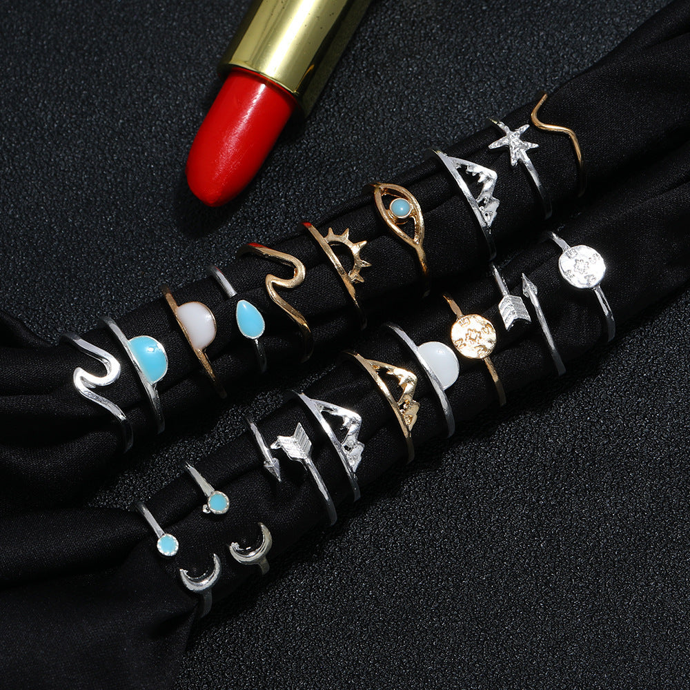 19PCS Boho Turquoise Knuckle Stacking Rings for Women Vintage Stackable Star Moon Wave Peak Sea Rhinestone Joint Midi Finger Rings Set