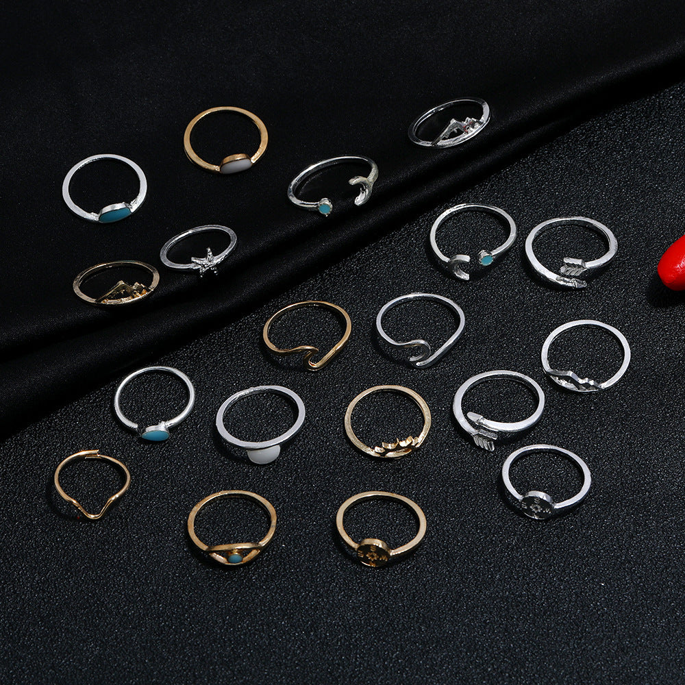 19PCS Boho Turquoise Knuckle Stacking Rings for Women Vintage Stackable Star Moon Wave Peak Sea Rhinestone Joint Midi Finger Rings Set