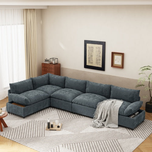 115.5 Modular Deep Gray Sectional Sofa With Durable Polyester Upholstery
