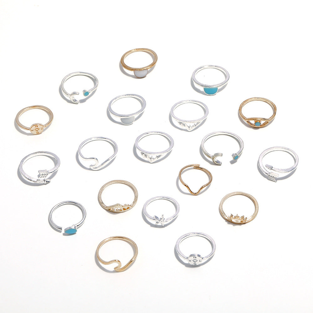 19PCS Boho Turquoise Knuckle Stacking Rings for Women Vintage Stackable Star Moon Wave Peak Sea Rhinestone Joint Midi Finger Rings Set