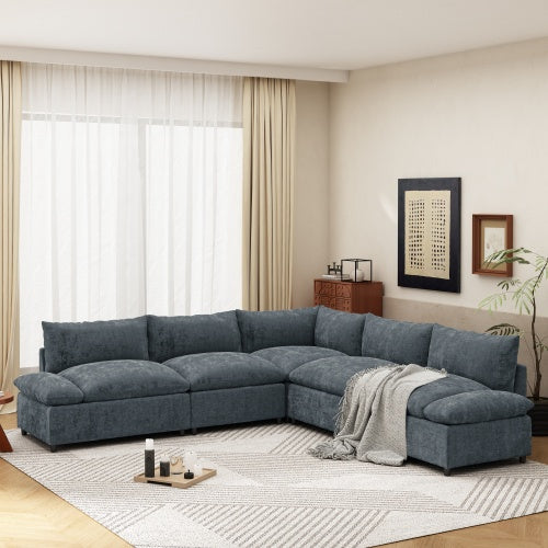 115.5 Modular Deep Gray Sectional Sofa With Durable Polyester Upholstery